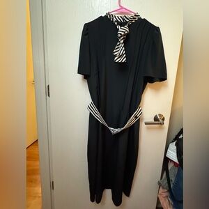 Vintage Chic Black Midi Dress with Striped Details